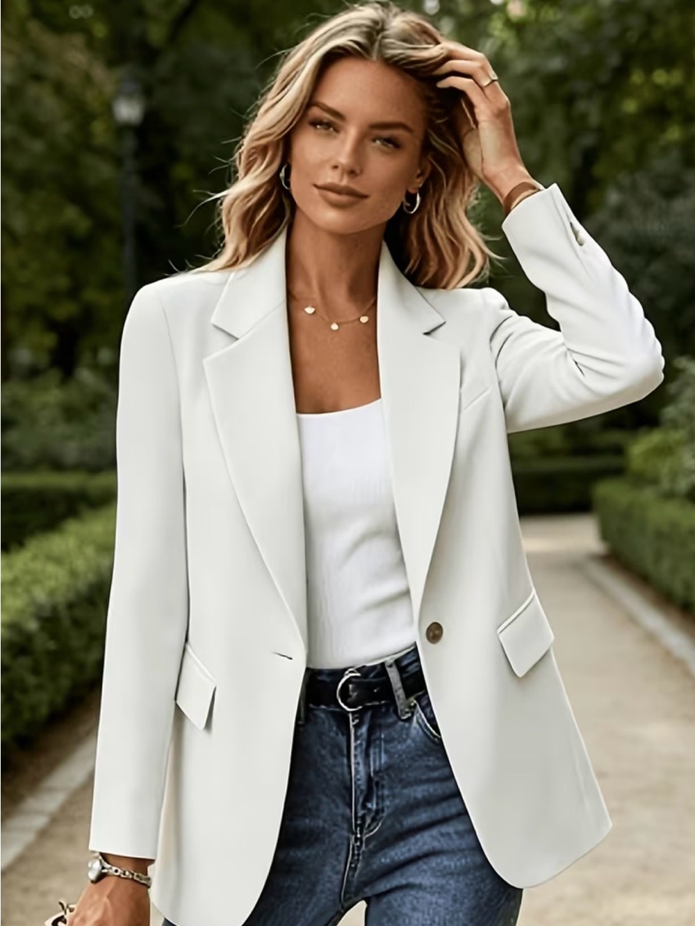 Elegant White Womens Blazer Jacket - Modern Tailored Coat